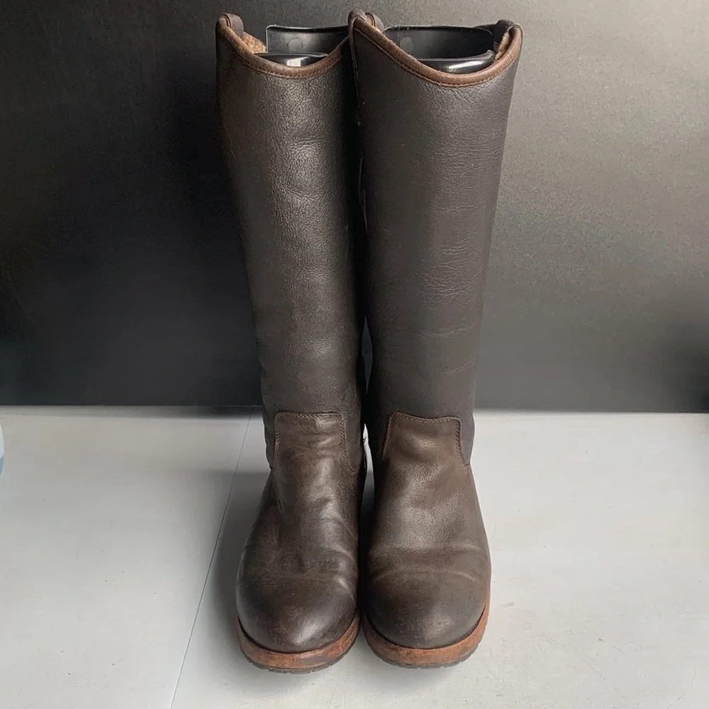 Frye Melissa Button Tall Riding Boots Women’s Size 6 Brown Leather Shearling‎